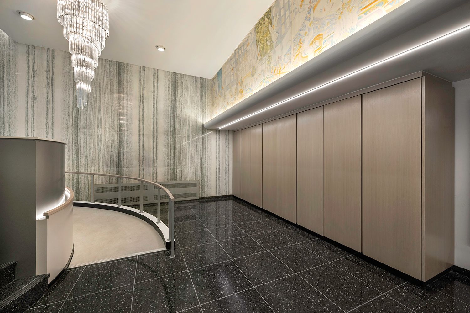 Pre-war residential lobby with chandelier — 24/7 emergency coverage